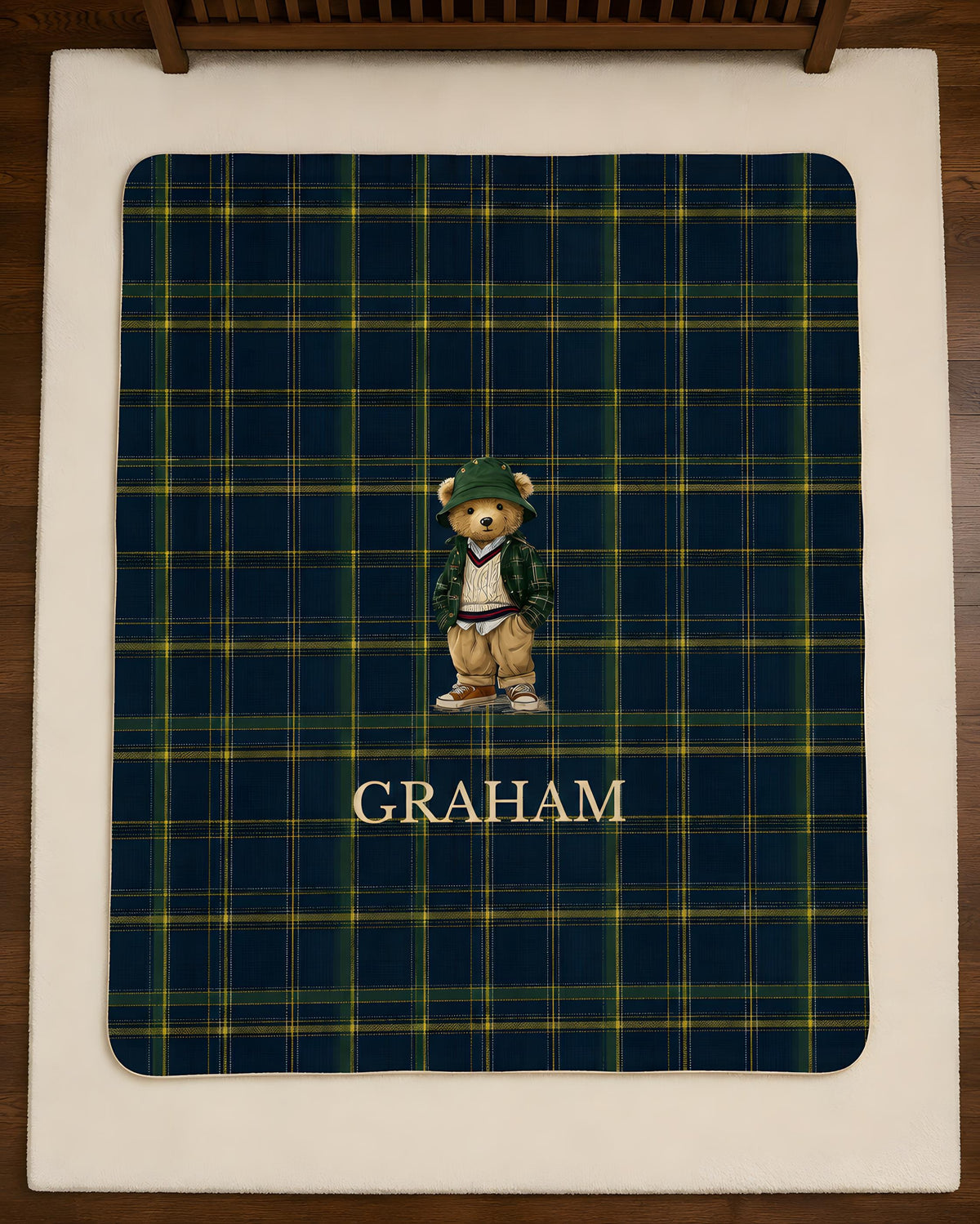 Preppy Bear Nursery Crib Bedding Set, Teddy Bear Baby Bedding, Personalized Crib Sheets, Blanket and Pillow