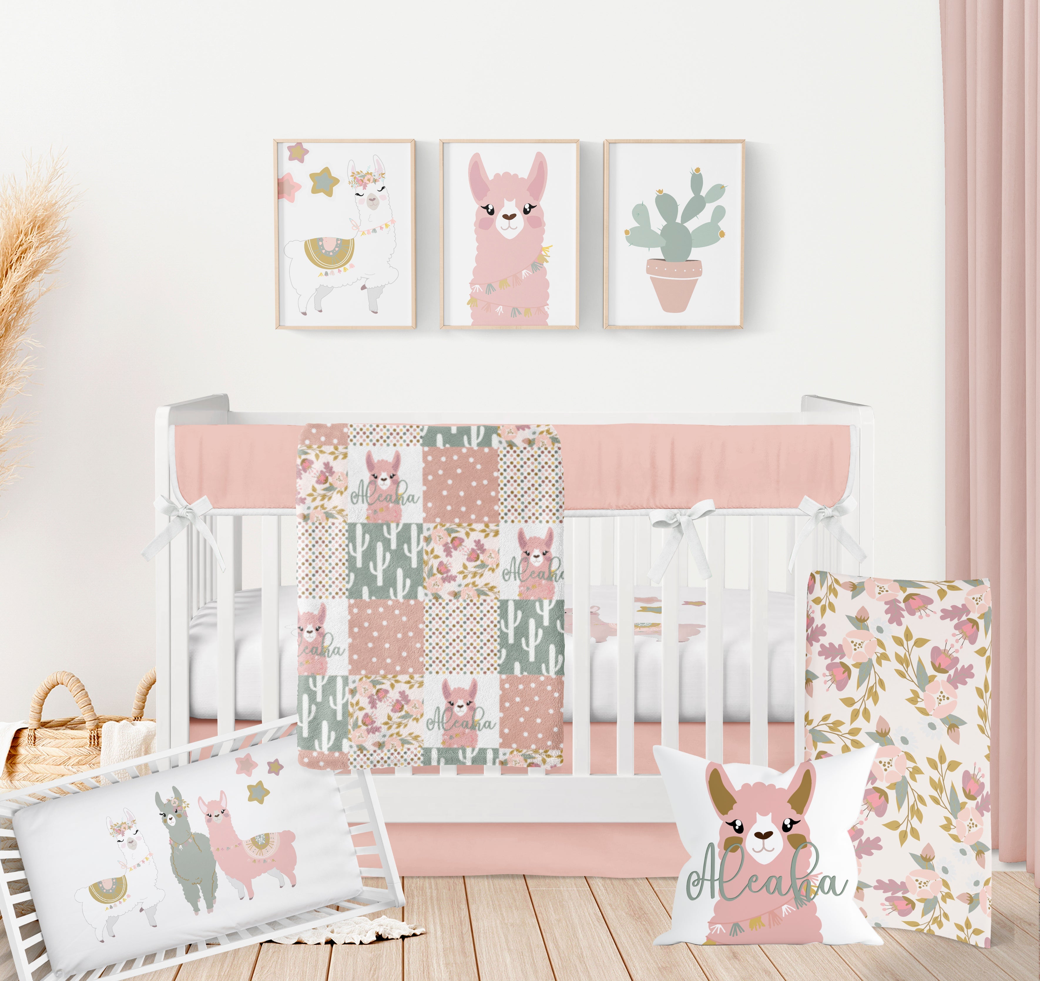 RESERVED - Custom Package Pink Llama Crib Bedding