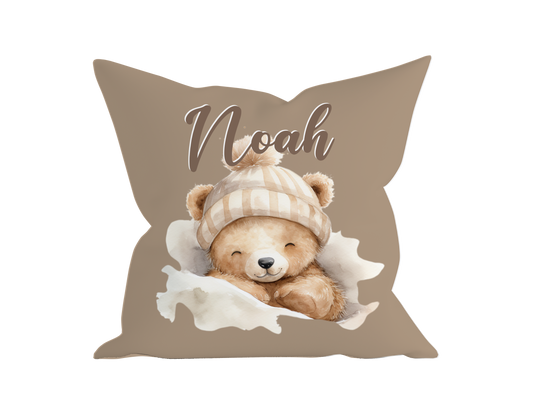THROW PILLOW - PERSONALIZED NEUTRAL TEDDY BEAR