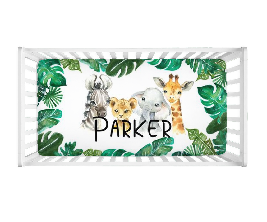 Personalized Jungle Safari Crib Sheet