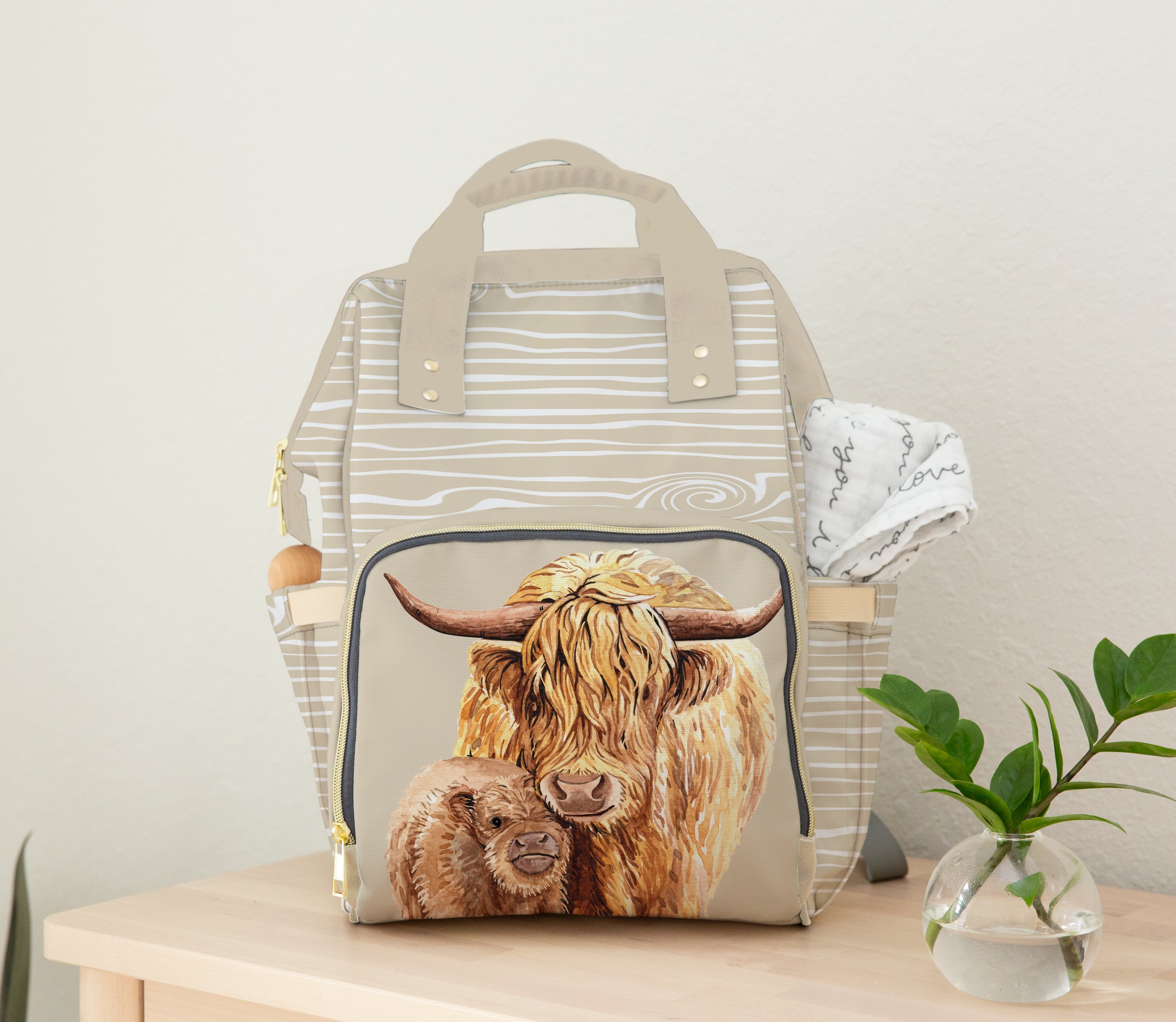 Personalized Highland Cow Crib Bedding in Sage
