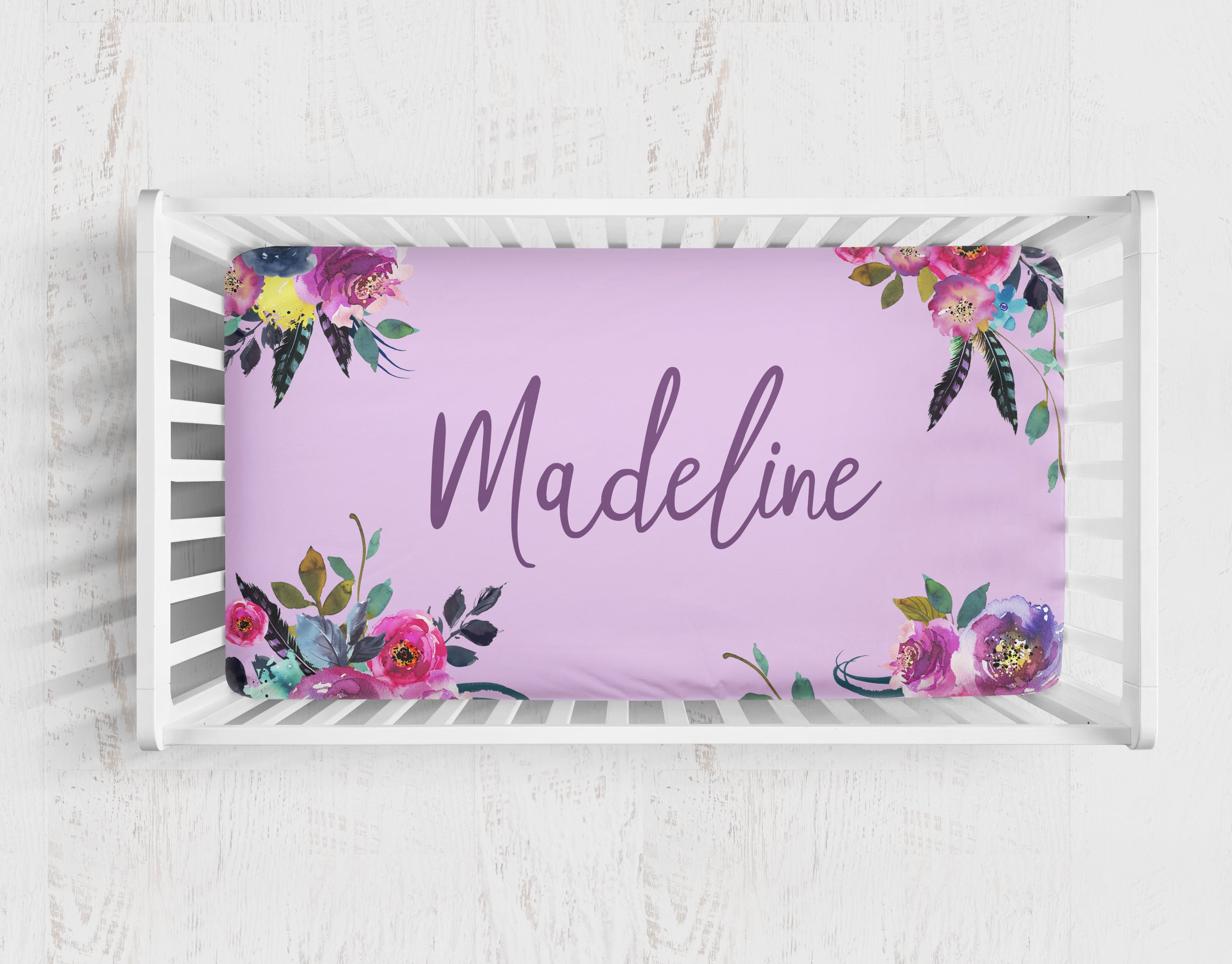Bright Floral Crib Sheet and Change Pad Cover, Personalized!