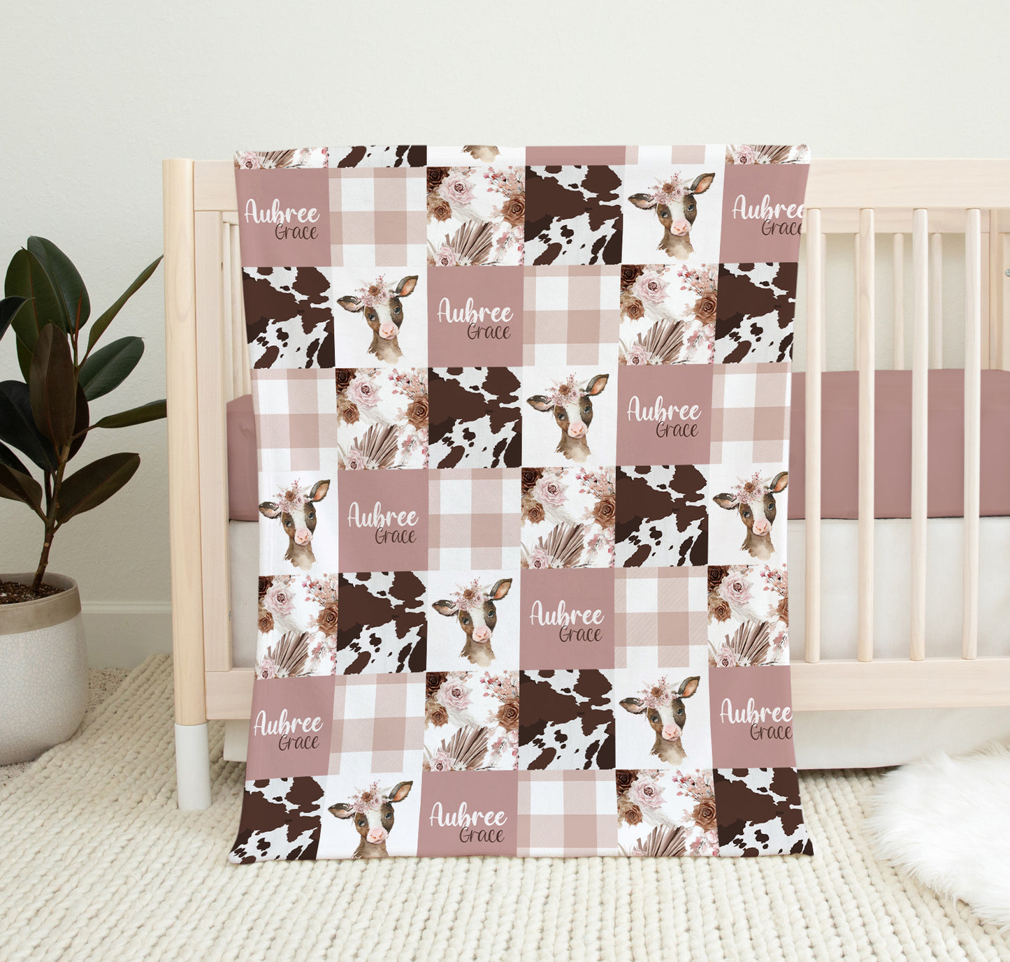 Boho Floral Cow Crib Bedding