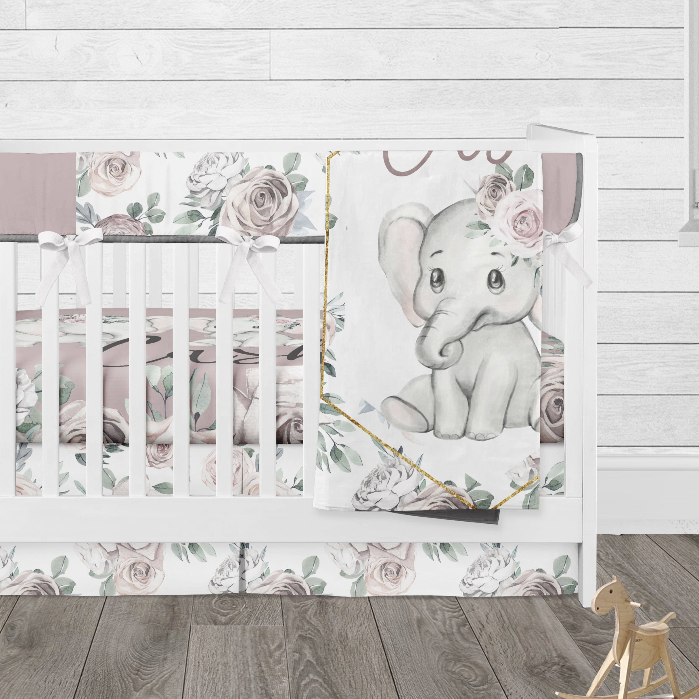 Dusty Pink Elephant Crib Bedding