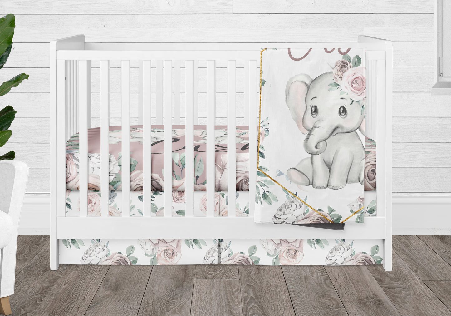 Dusty Pink Elephant Crib Bedding