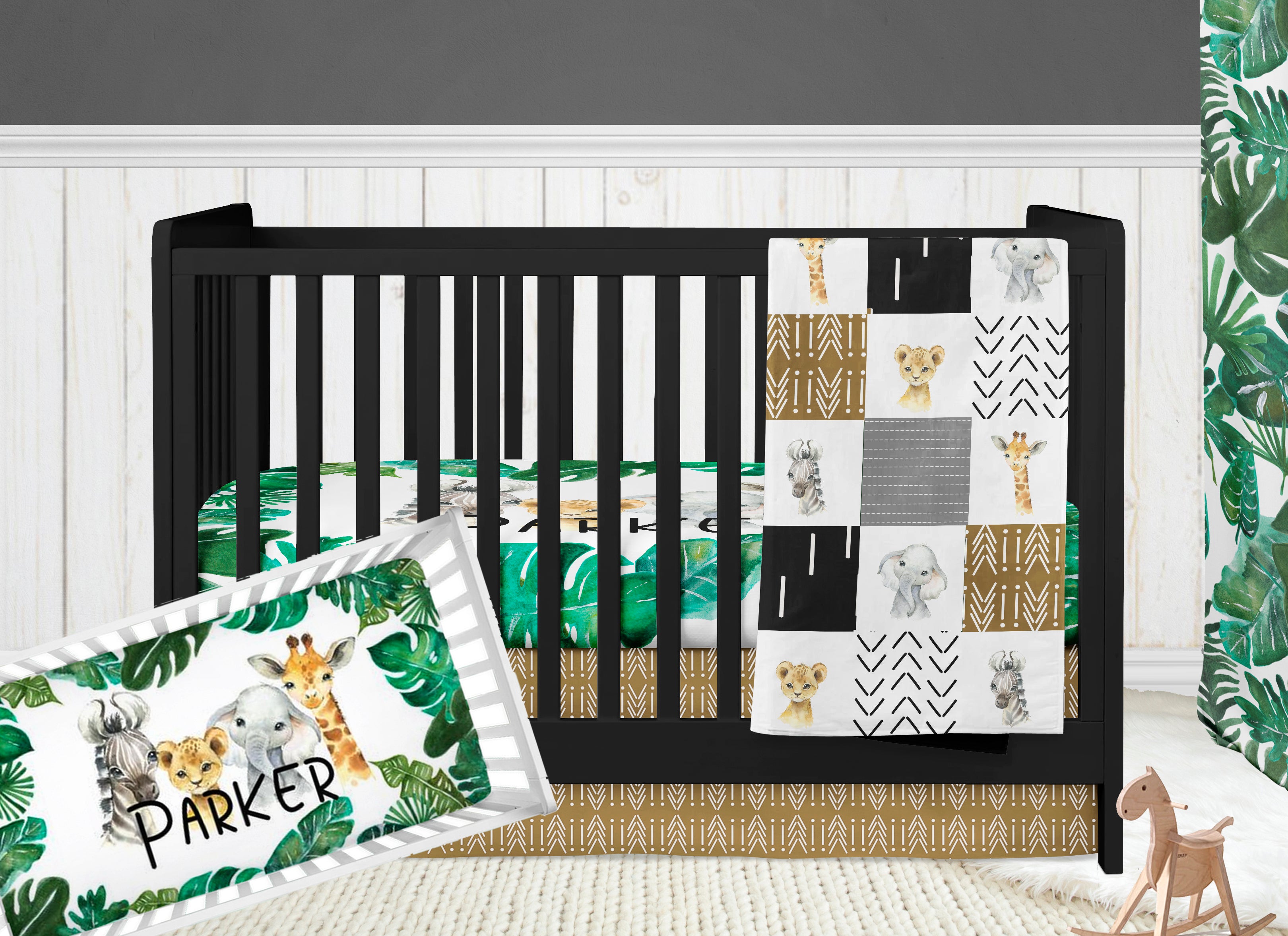 Three Piece Safari Animal Crib Set