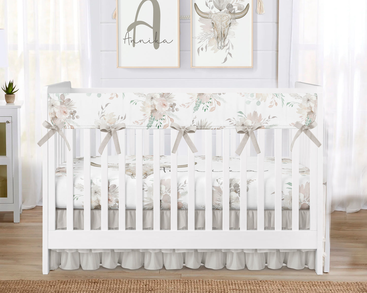 Western Neutral Floral Bull Crib Bedding