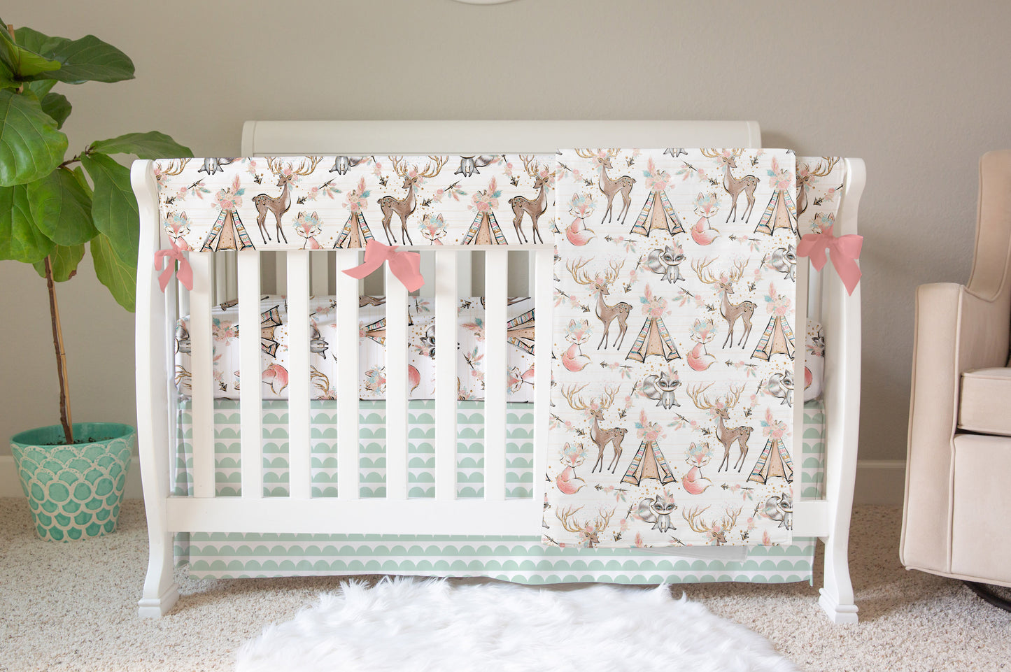 Woodland Boho Crib Sheet and Change Pad Cover