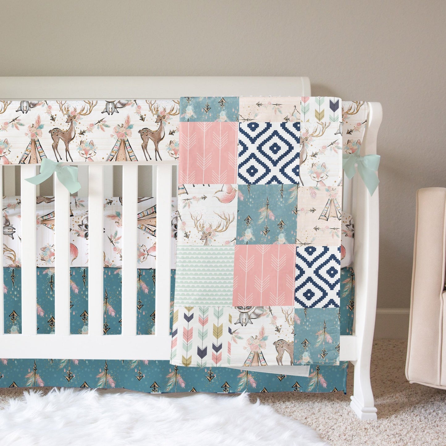 4 Piece woodland crib bedding set