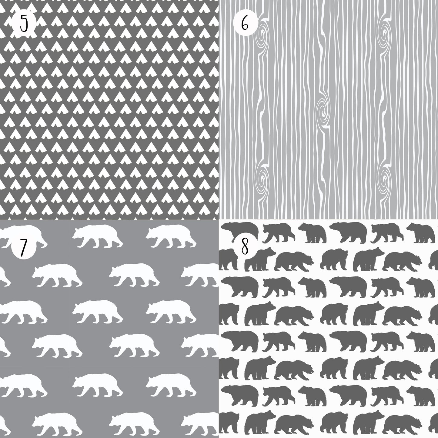 Gray Woodlands Fabric Options for Crib Bedding