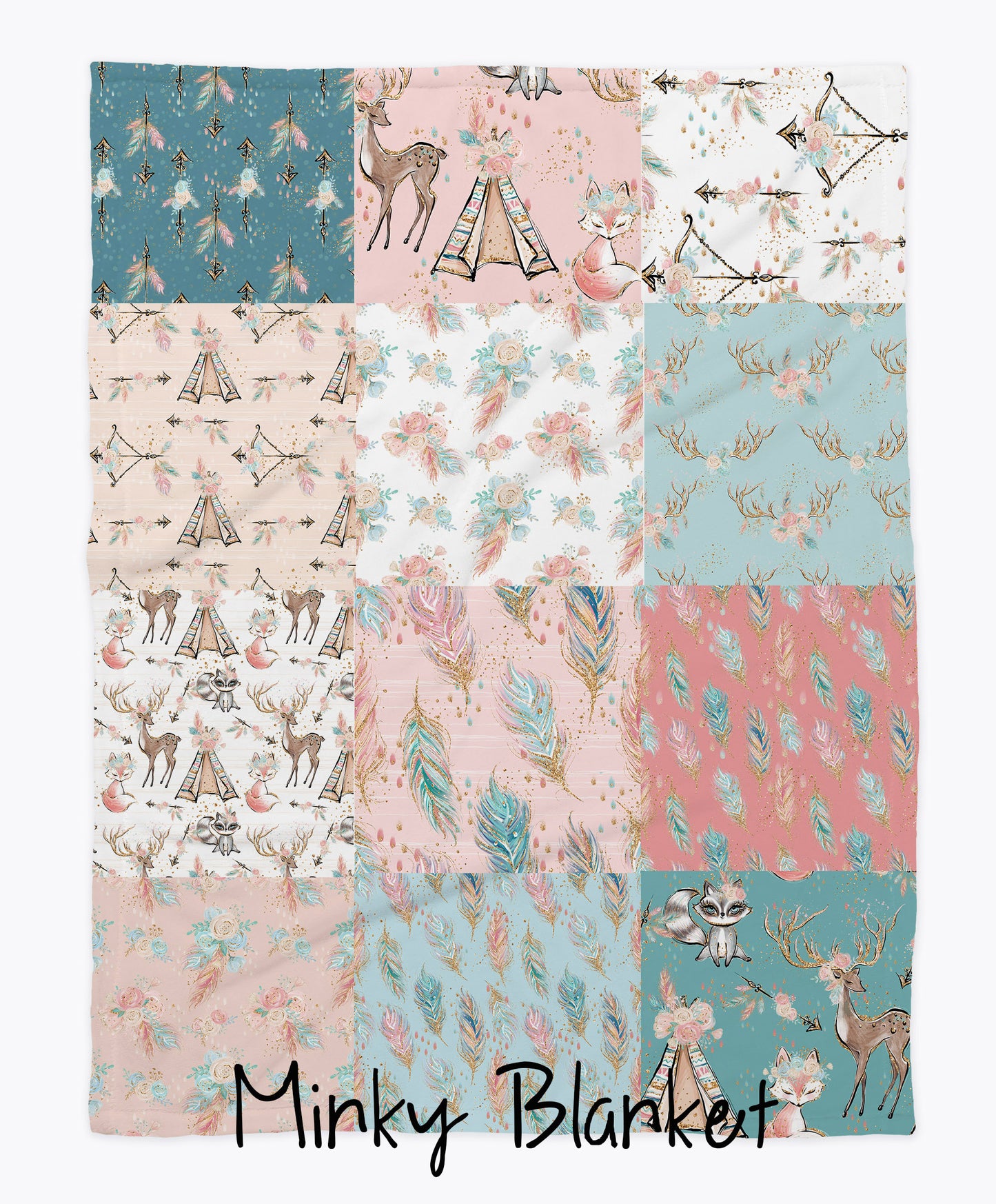 Woodland Boho Navy, Coral and Teal Nursery Bedding