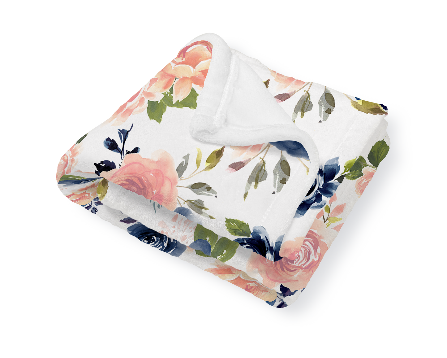 Pink and Navy Blue Watercolor Floral Crib Bedding