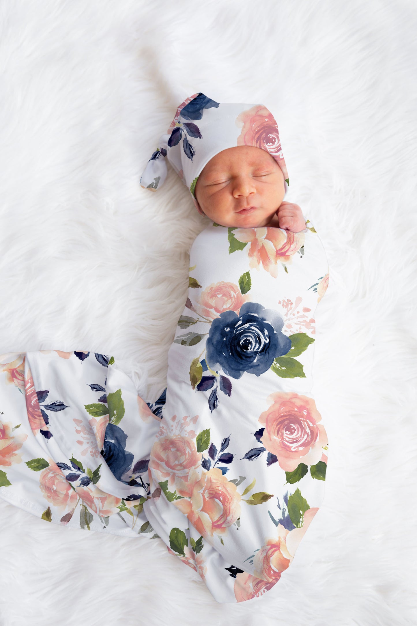 Pink and Navy Blue Watercolor Floral Crib Bedding