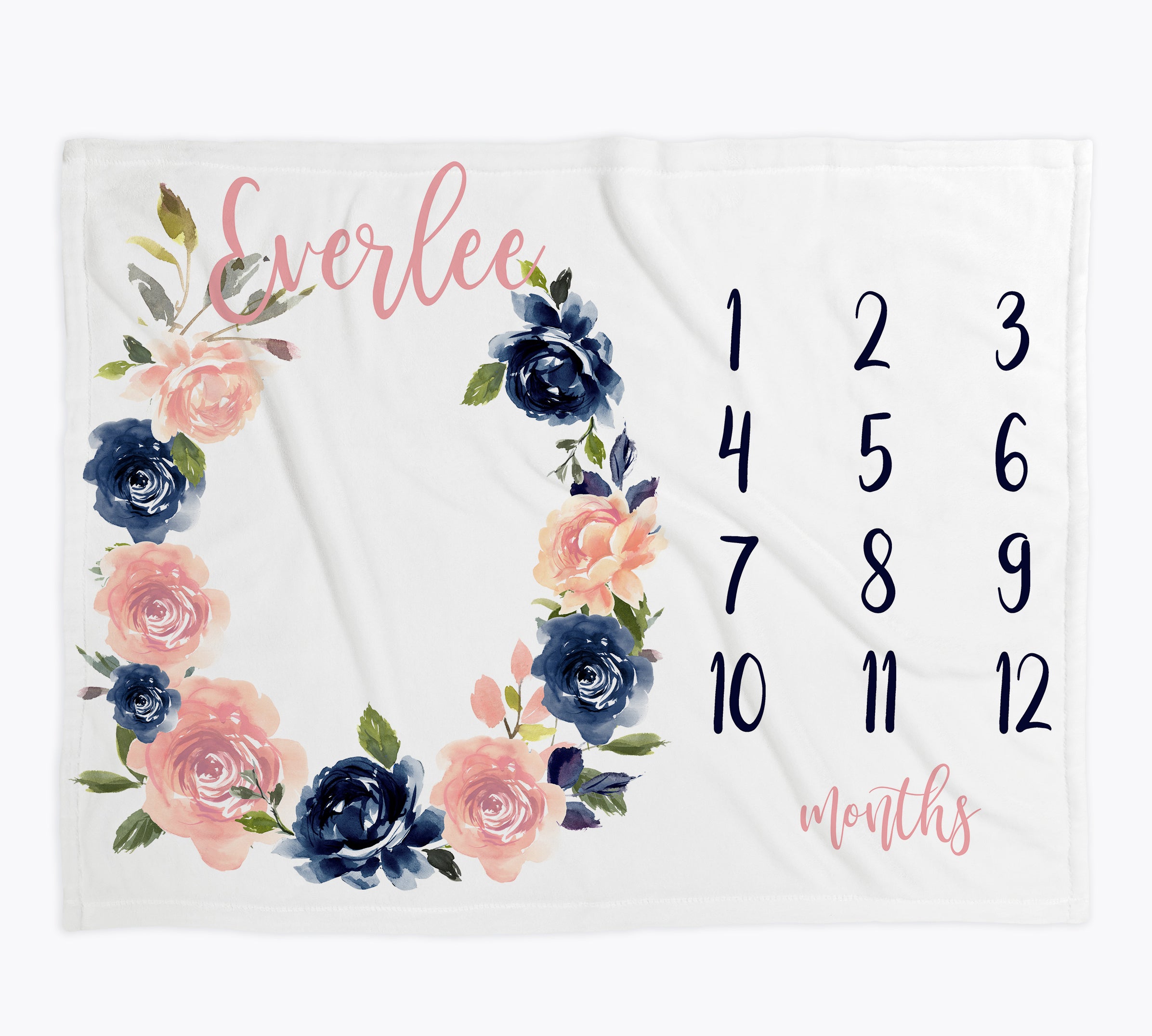 Pink and Navy Blue Watercolor Floral Crib Bedding
