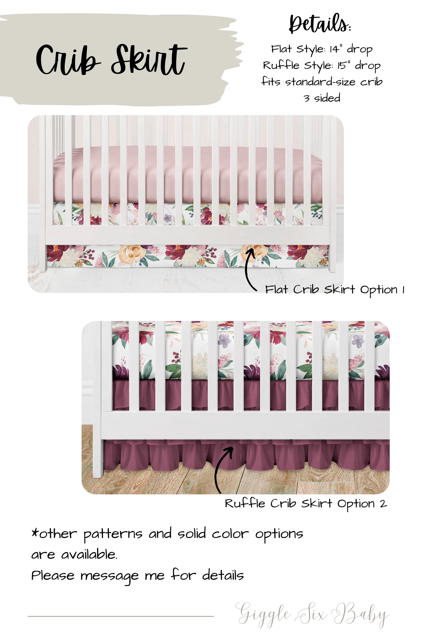 Personalized Garden Floral Horses Crib Bedding