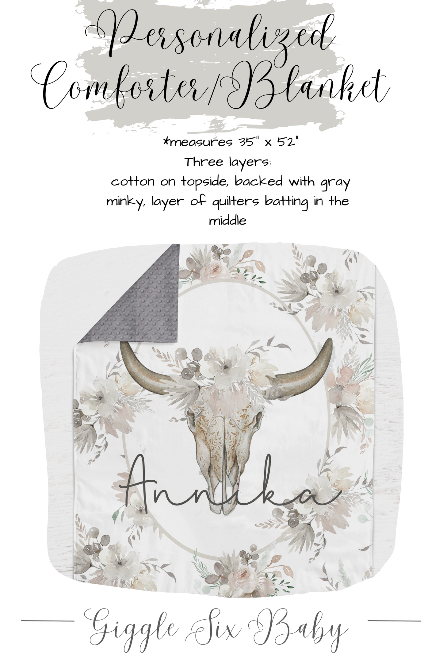 Western Neutral Floral Bull Crib Bedding