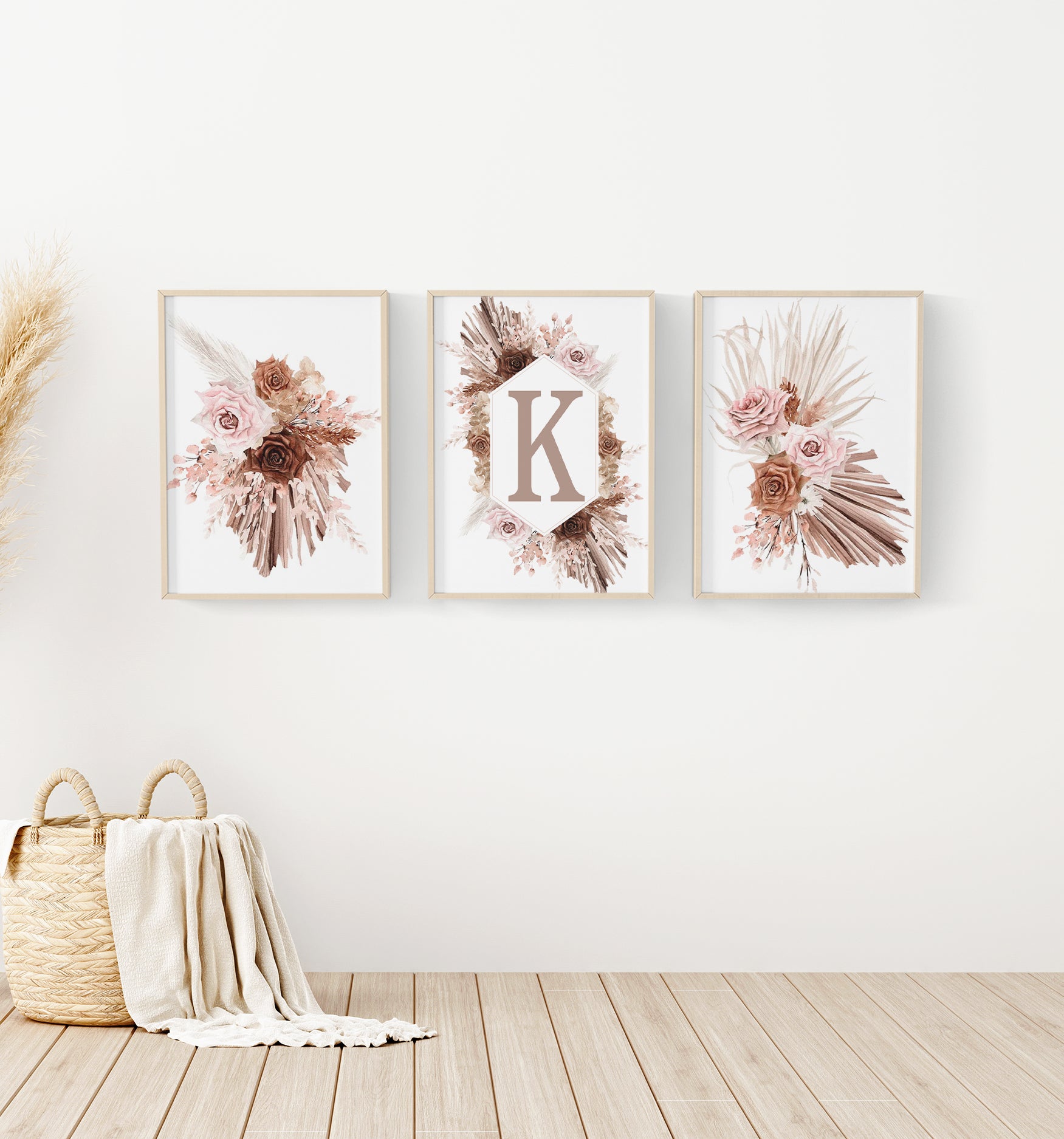 Personalized Boho Pink and Brown Floral Crib Bedding