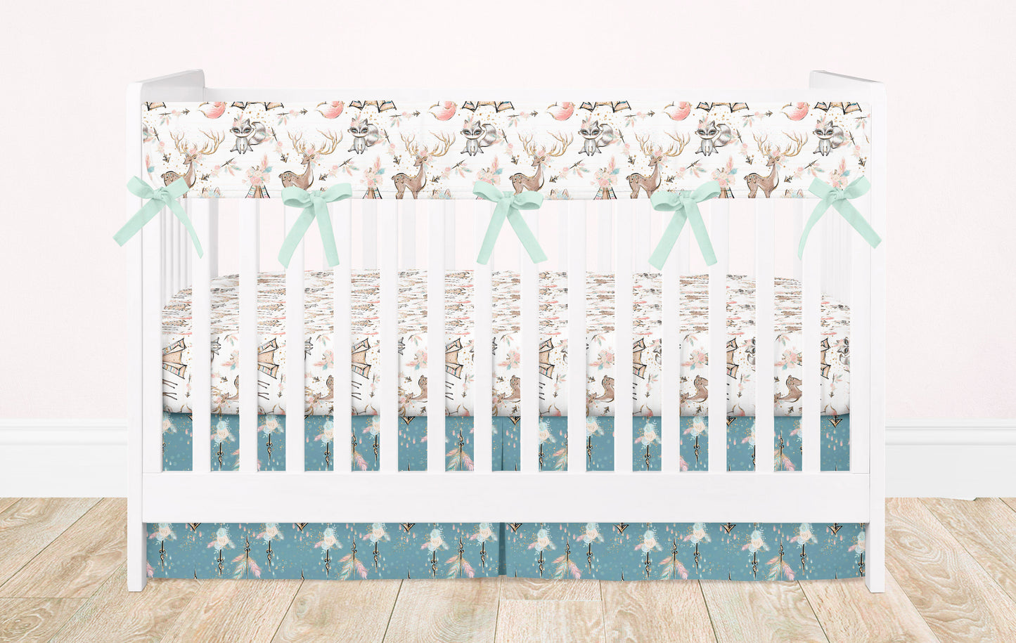 Woodland Boho Navy, Coral and Teal Nursery Bedding