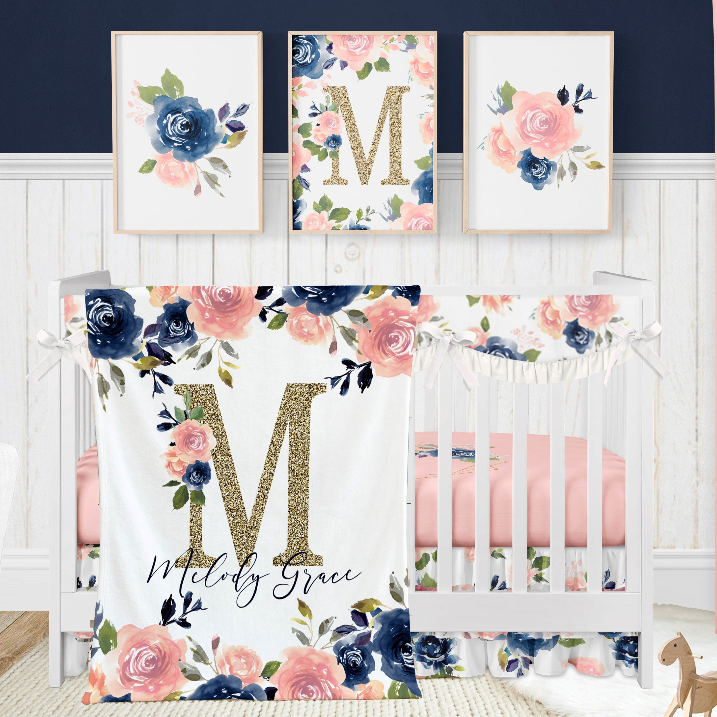 Four Piece Floral Crib Bedding Set