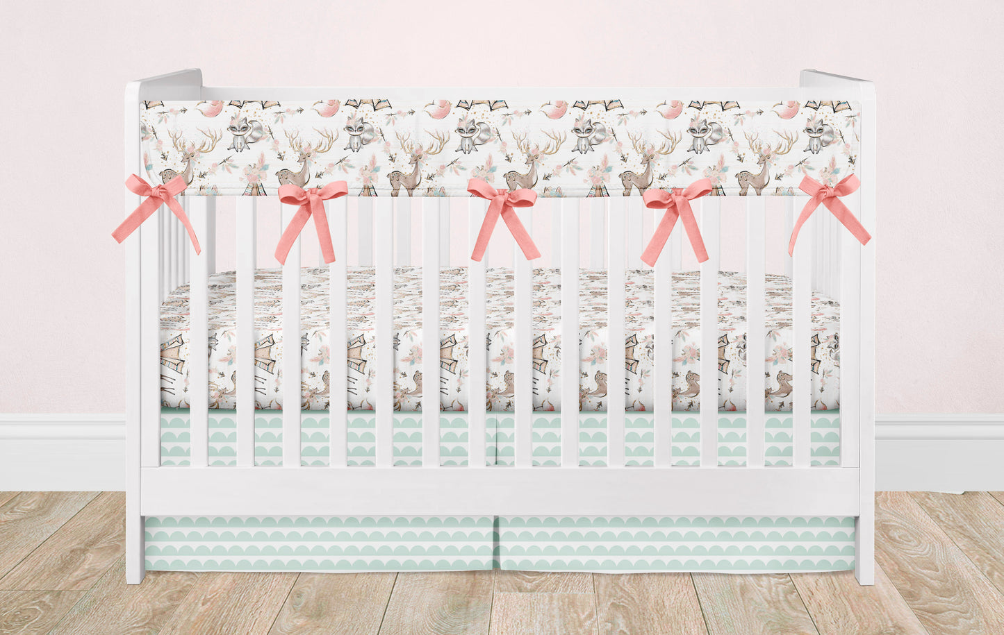 Woodland Pink and Mint Nursery Bedding