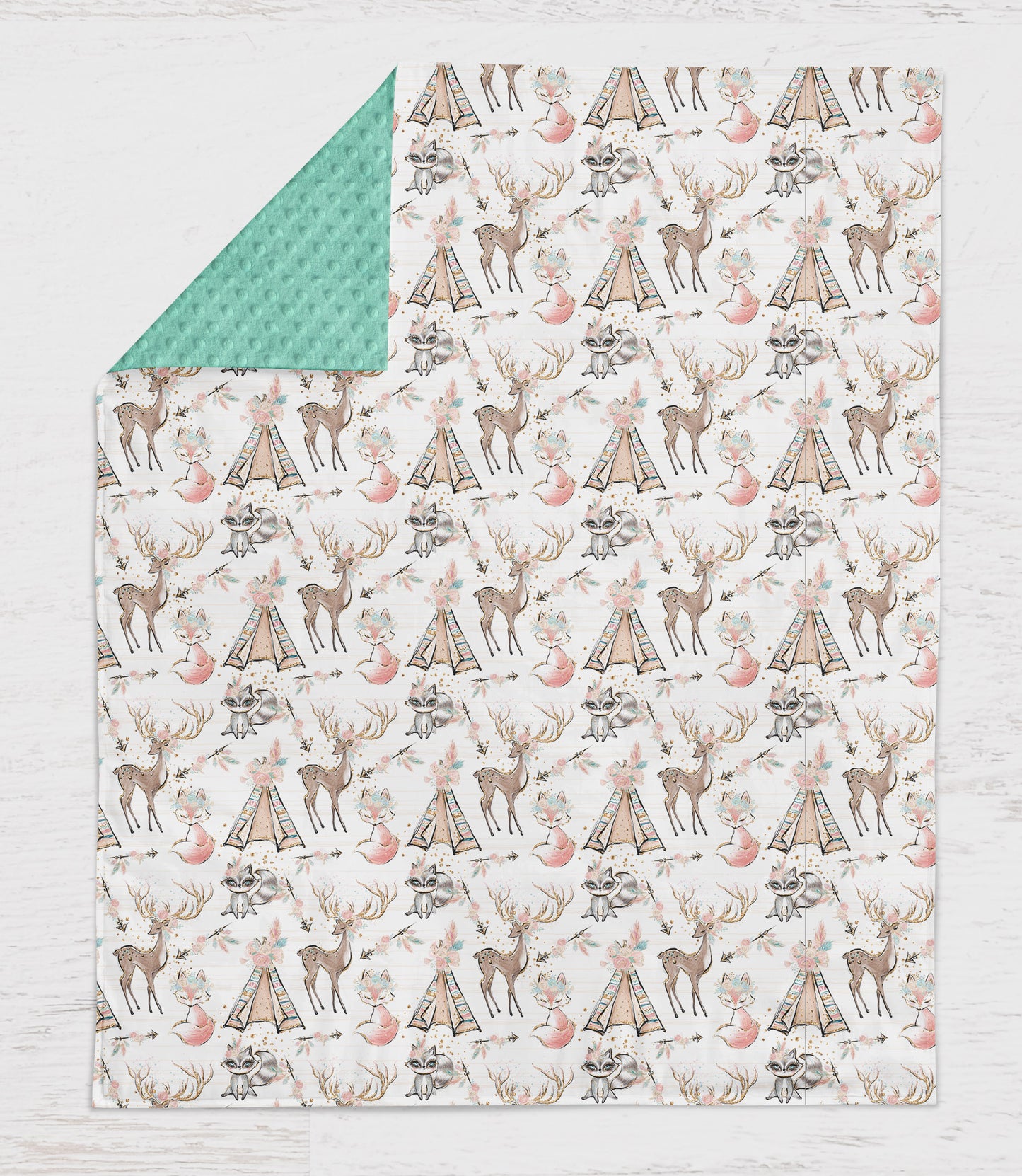 Woodland Pink and Mint Nursery Bedding