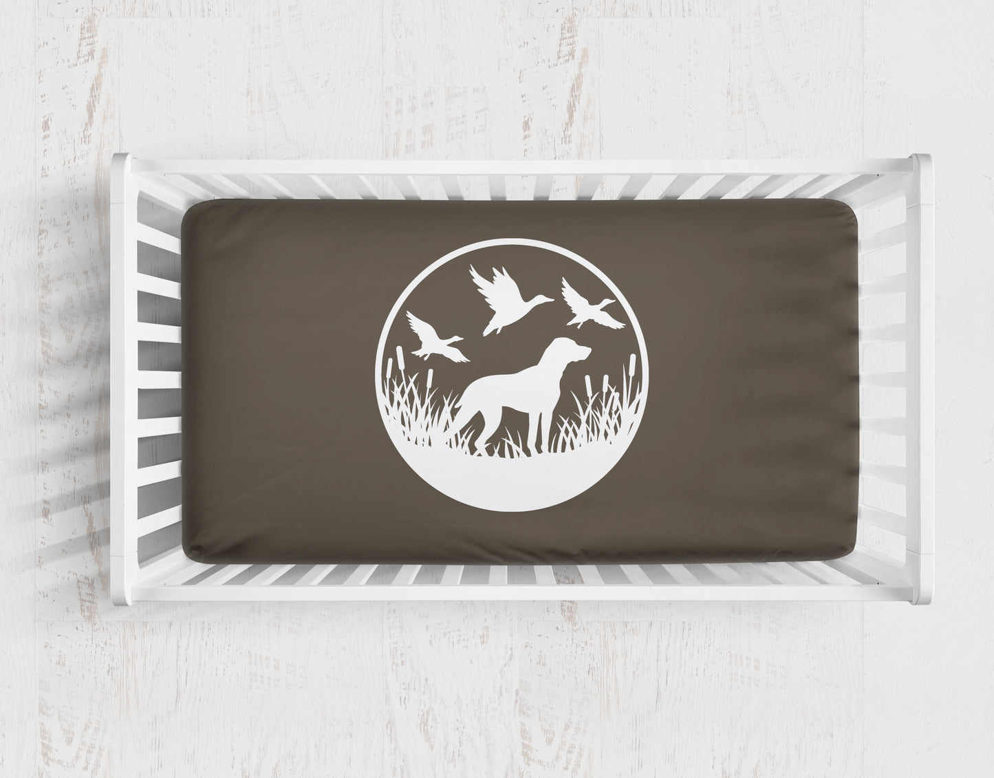 Brown and Green Duck Hunting Nursery Bedding