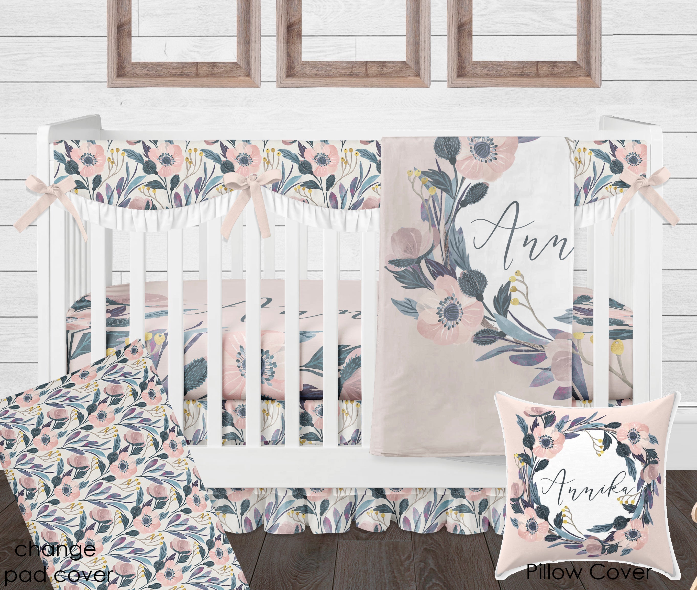 Dusty Pink and Blue Floral Nursery Set