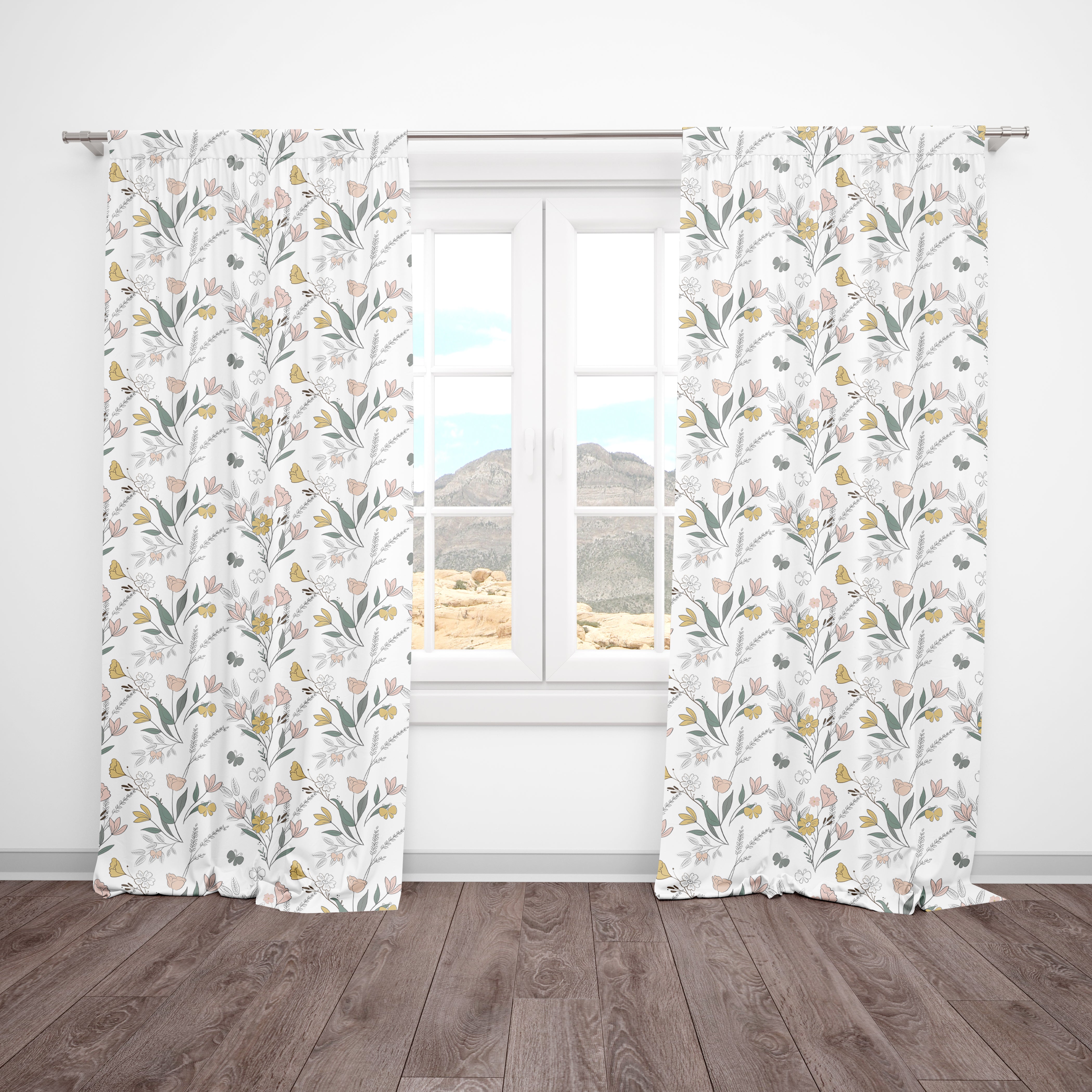 Curtains Peach and Green Floral