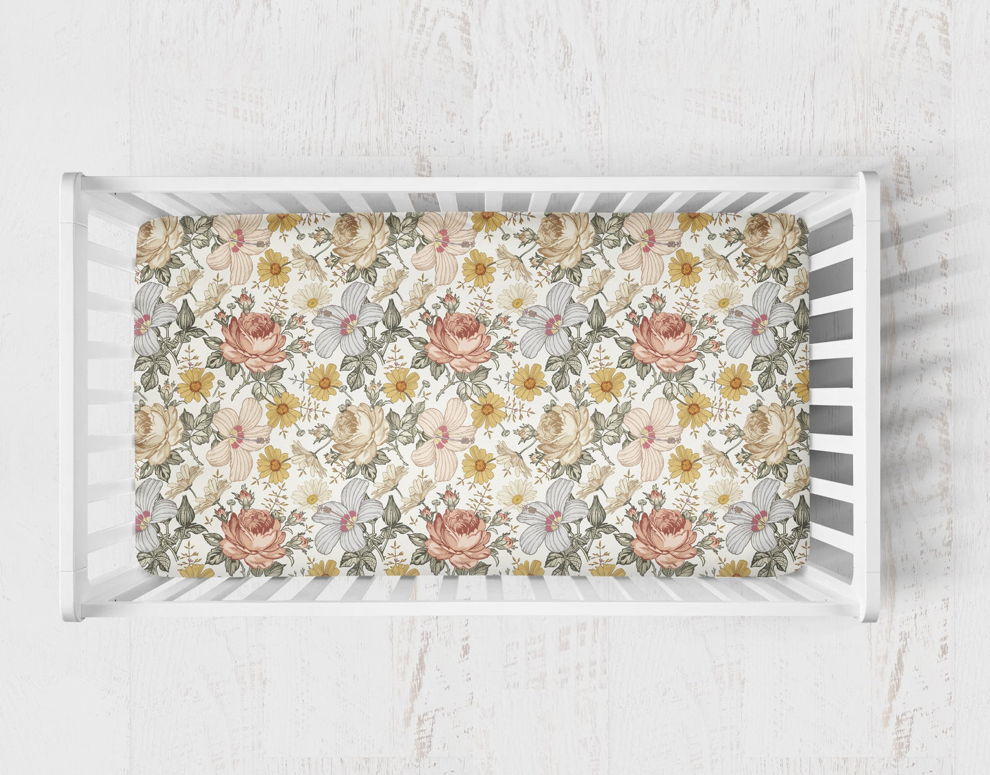 Vintage Wildflower Floral Crib Sheet and Change Pad Cover