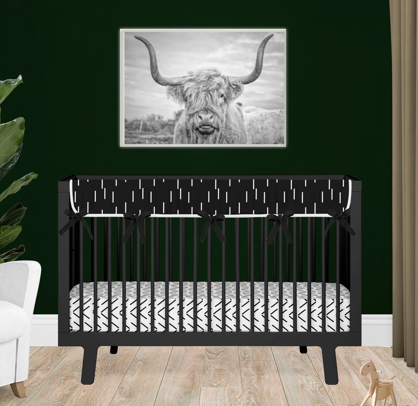 Green and Gray Mudcloth Boho Crib Bedding