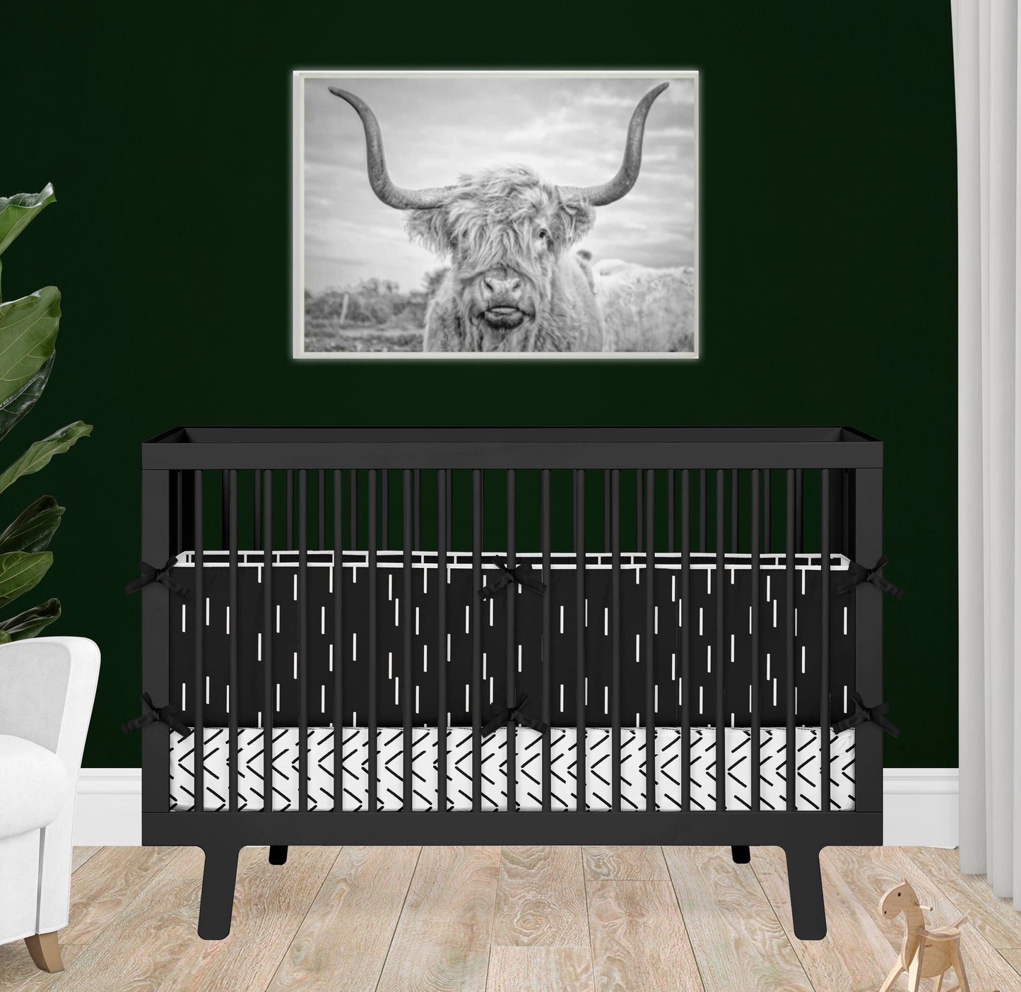 Green and Gray Mudcloth Boho Crib Bedding