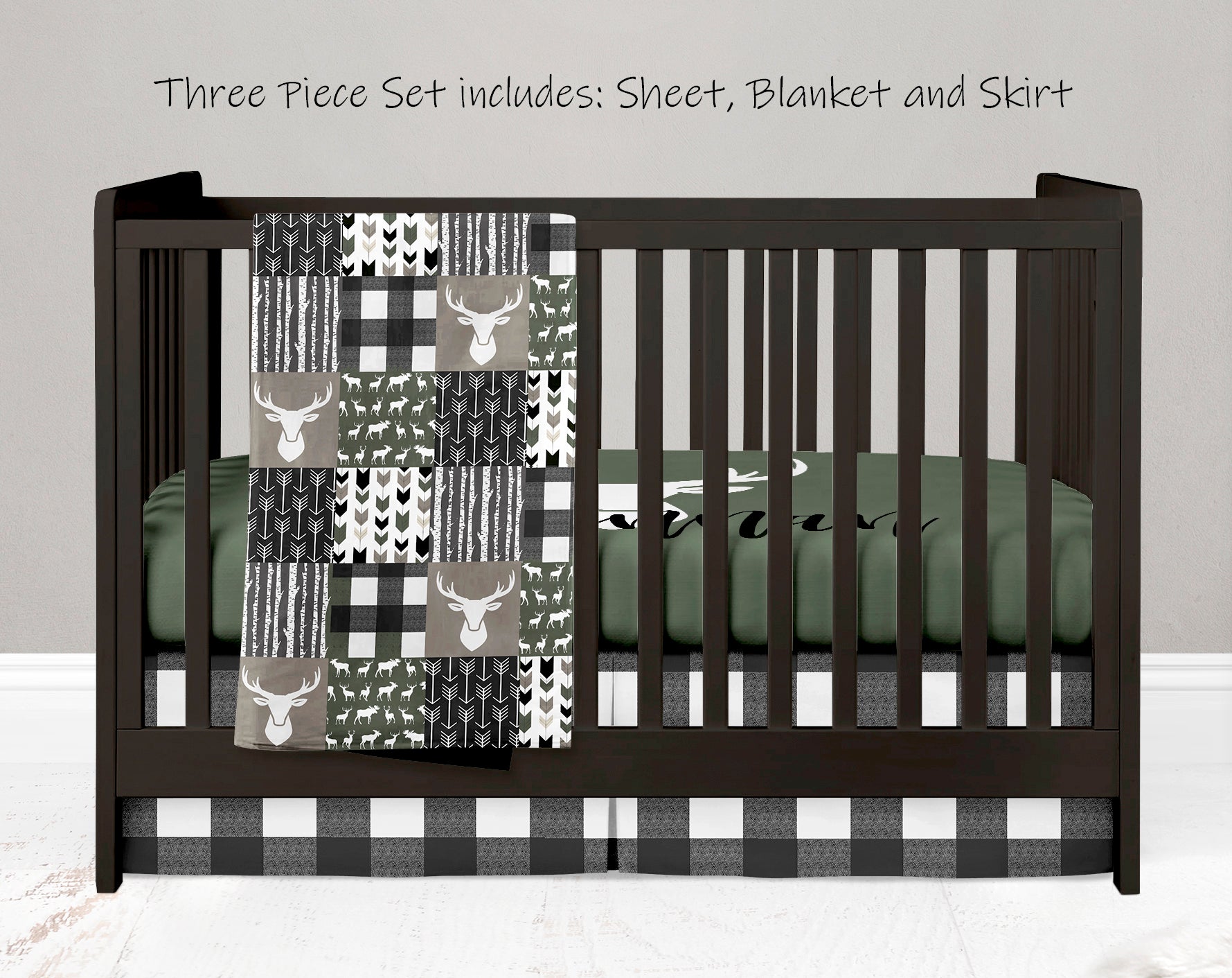green and black baby bedding