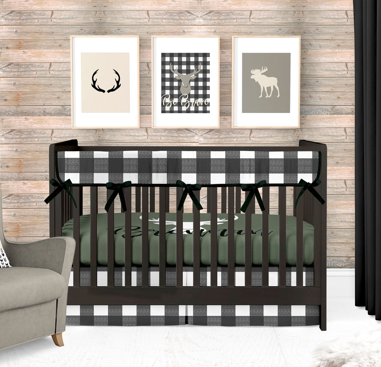 plaid woodland baby bedding