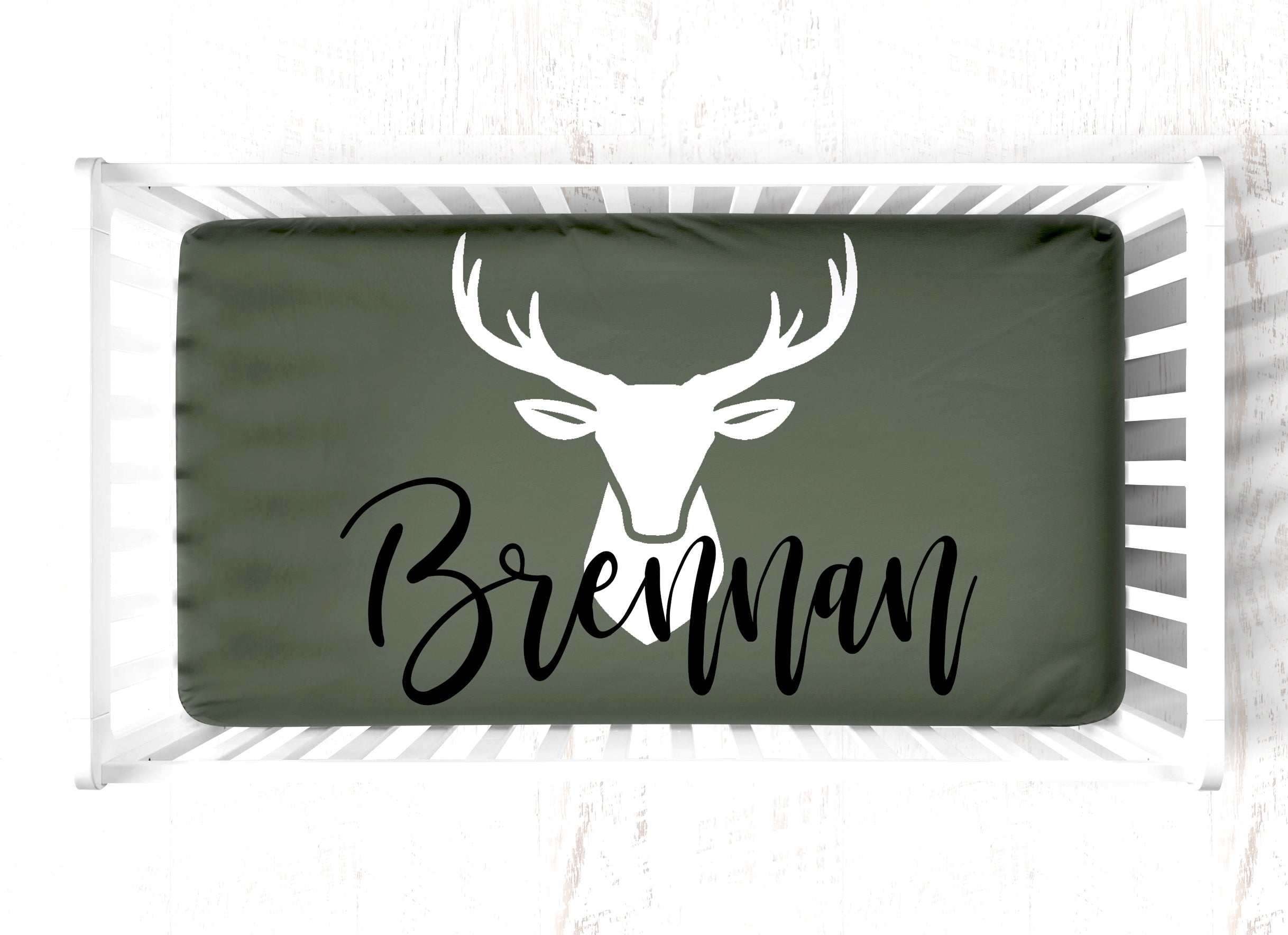Green Buck Crib Sheet, Personalized!