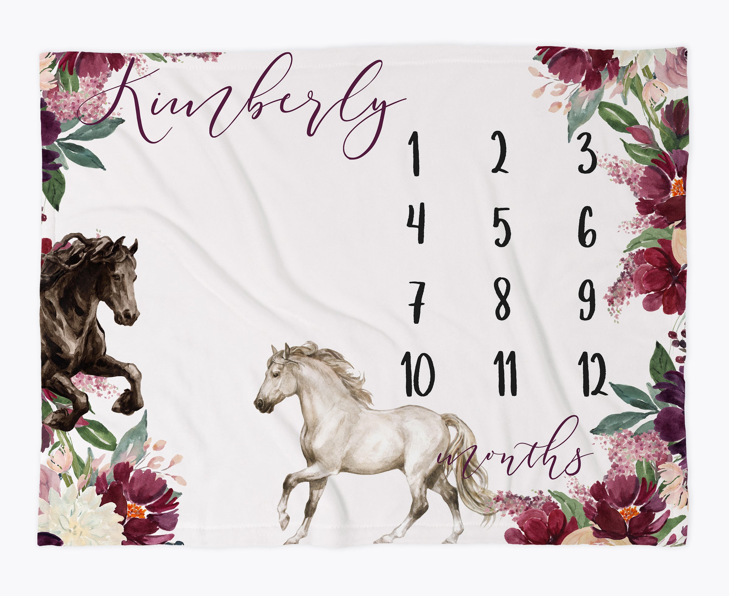 Personalized Garden Floral Horses Crib Bedding