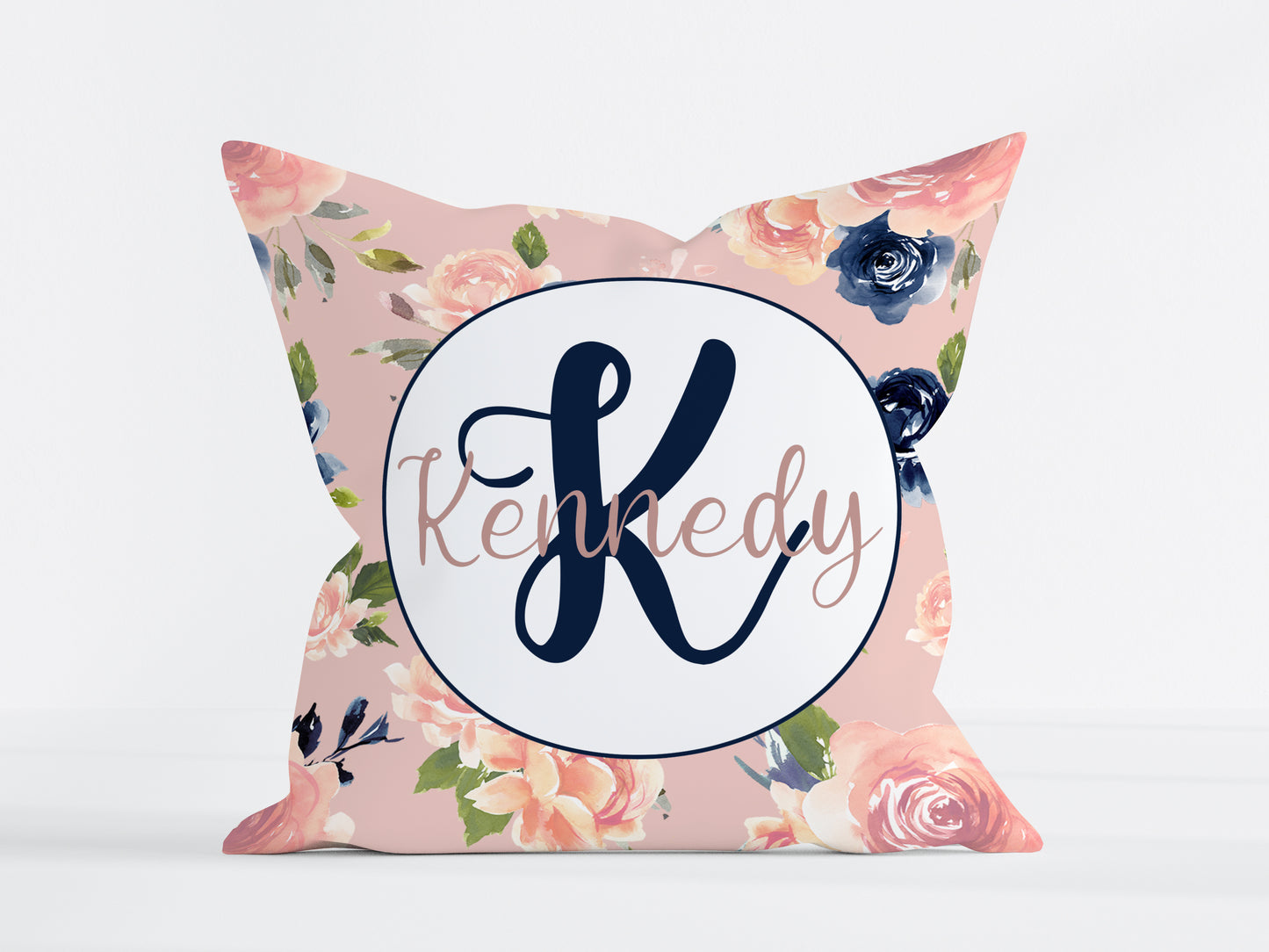 Pink and Navy Blue Watercolor Floral Crib Bedding