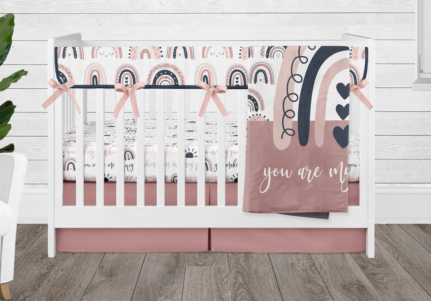 rainbow 4 piece crib bedding set pink navy