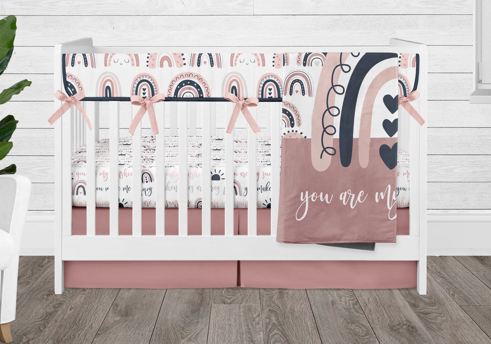 rainbow 4 piece crib bedding set pink navy