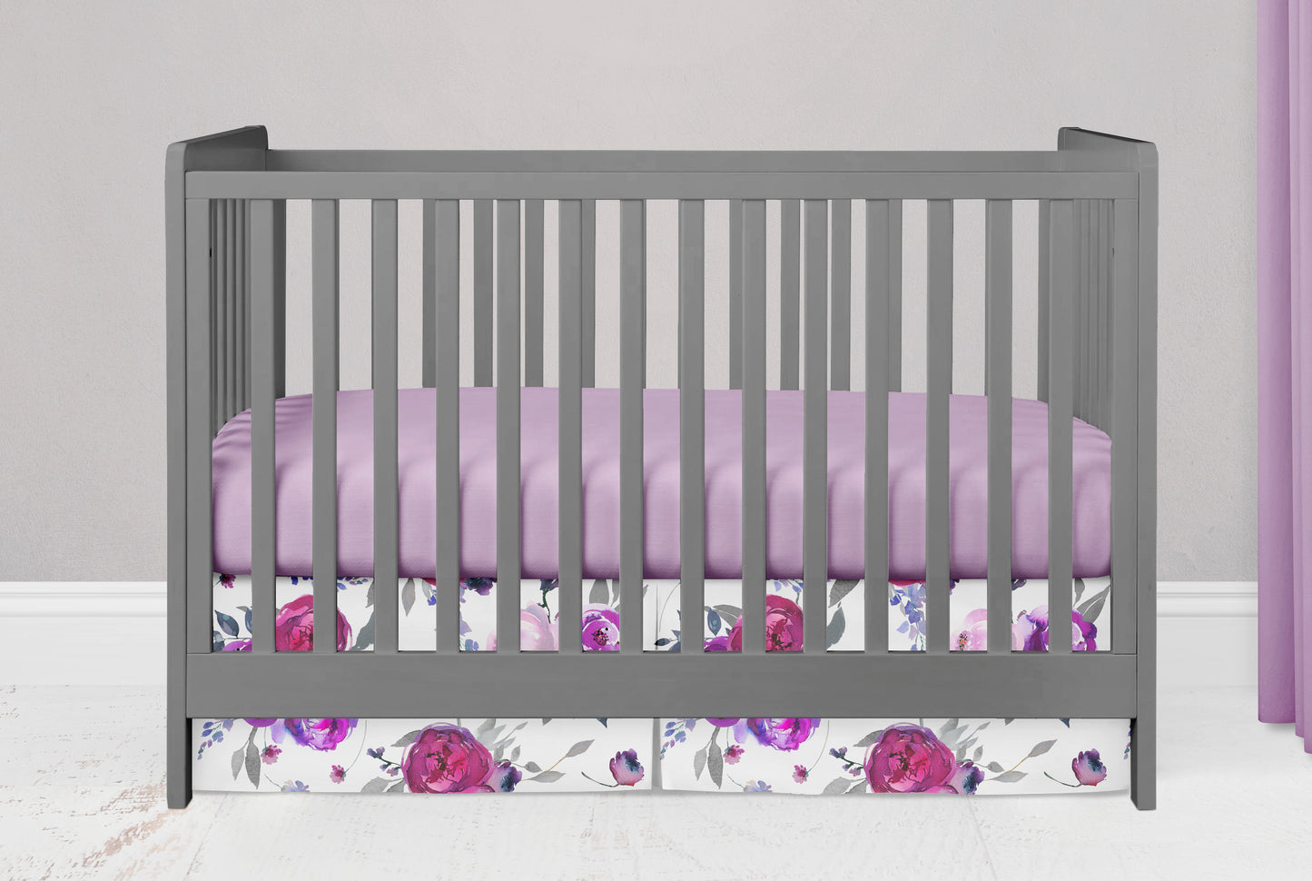 Purple and Gray Watercolor Floral Crib Bedding