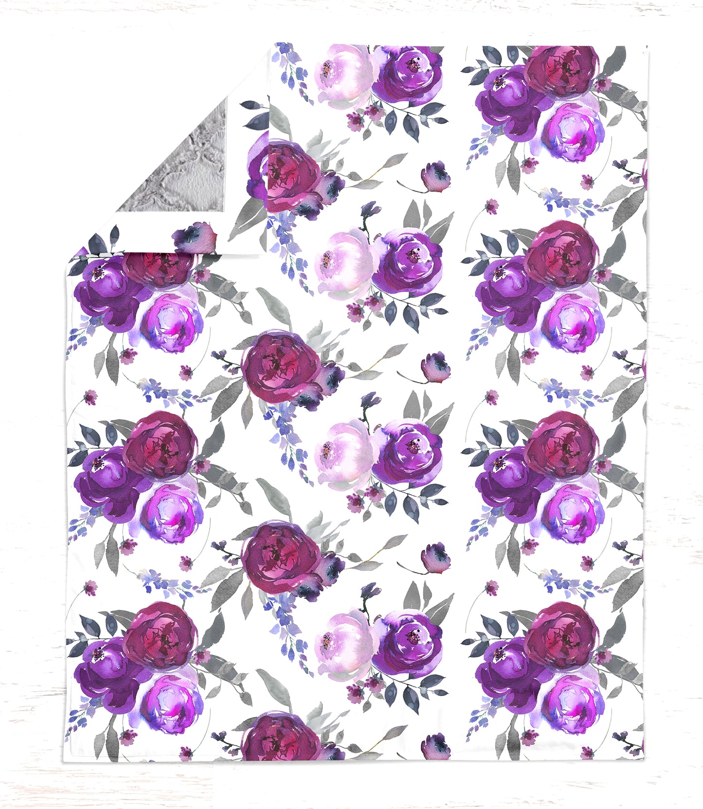 Purple and Gray Watercolor Floral Crib Bedding