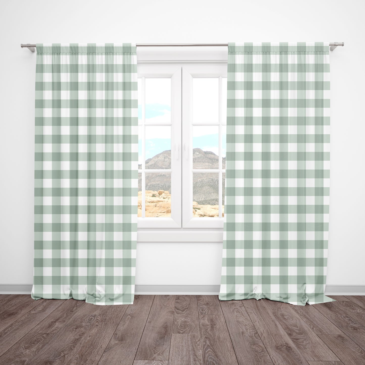 sage and white plaid curtains