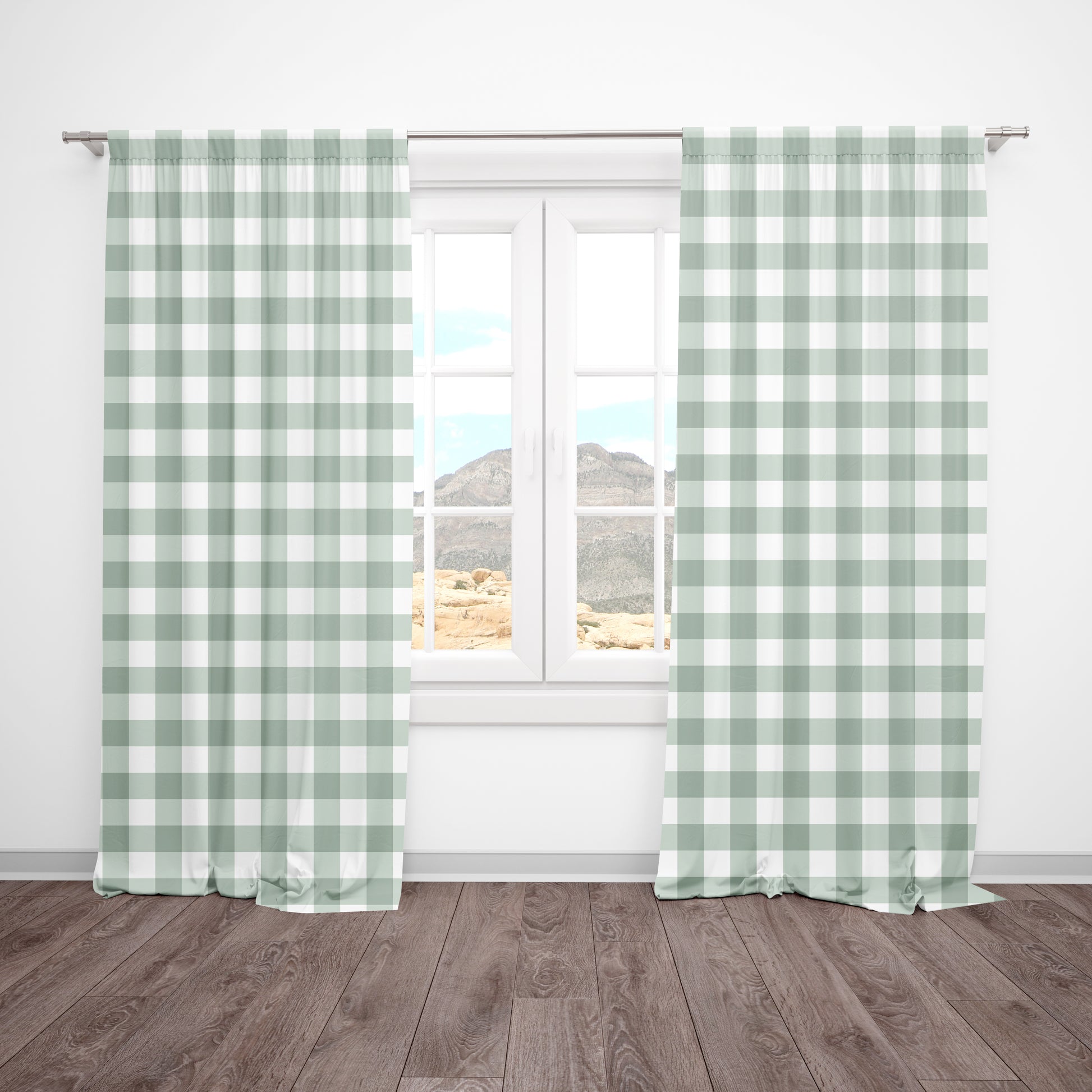 sage and white plaid curtains