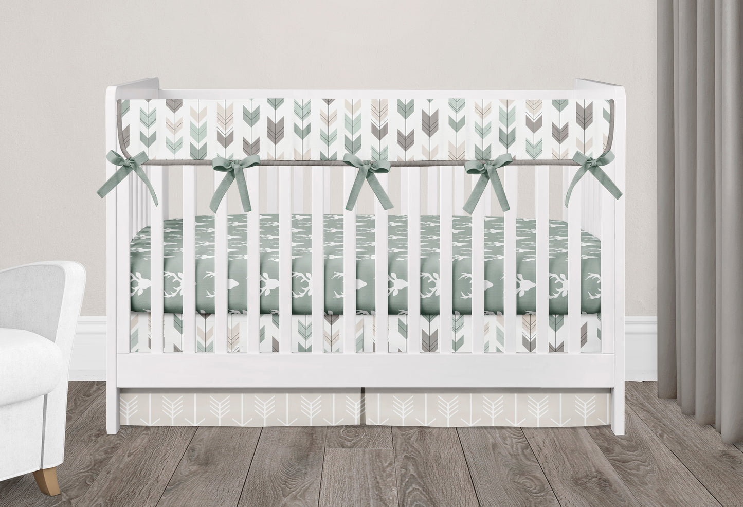 rail guard, sheet and crib skirt