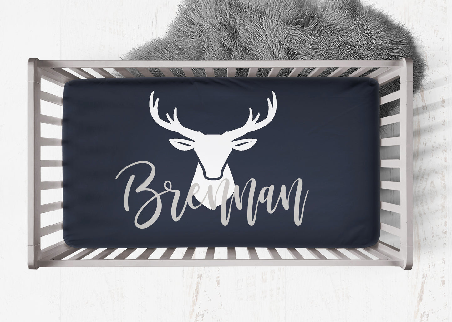 Navy Buck Crib Sheet, Personalized!