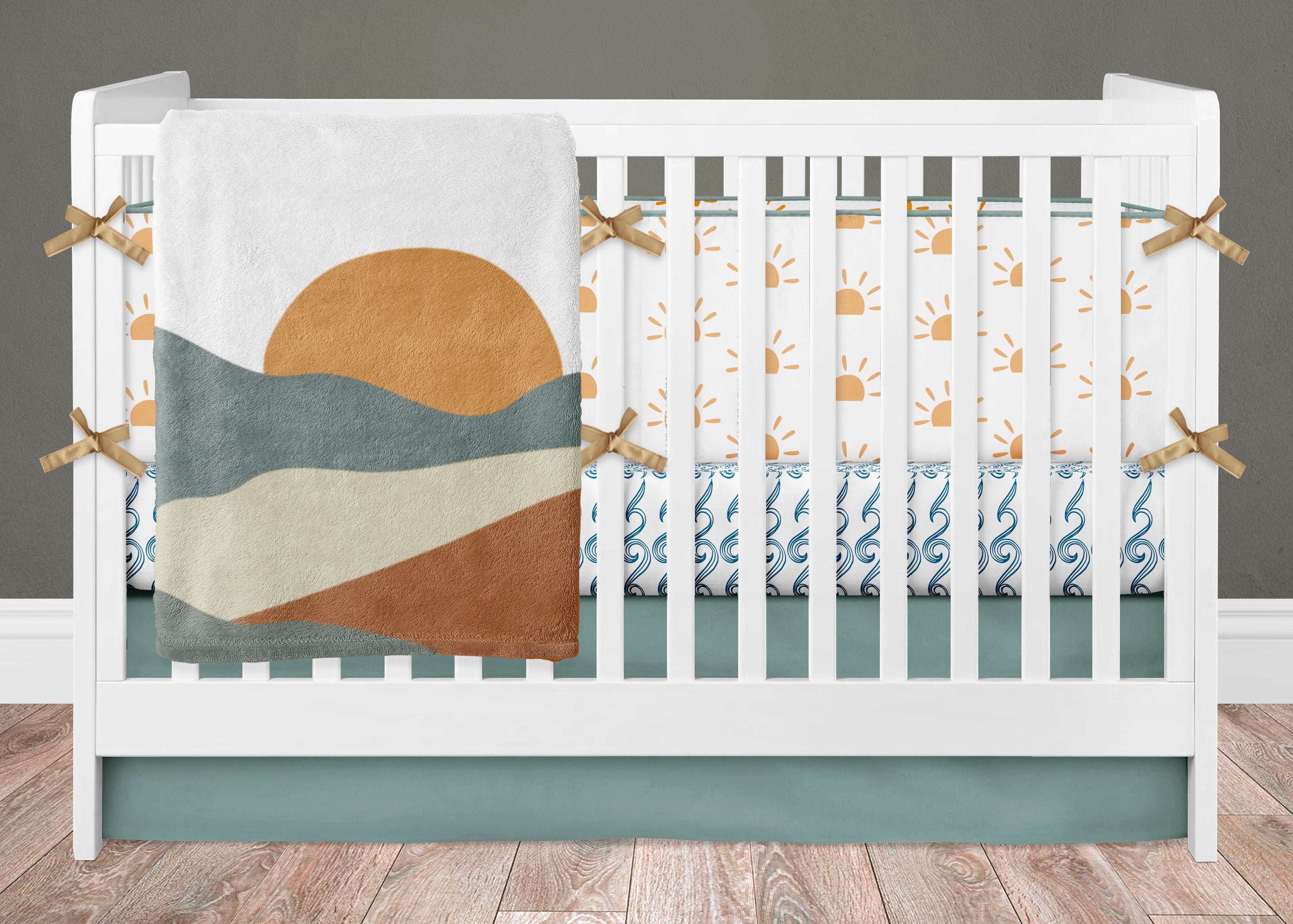 Waves and Sunset Crib Bedding